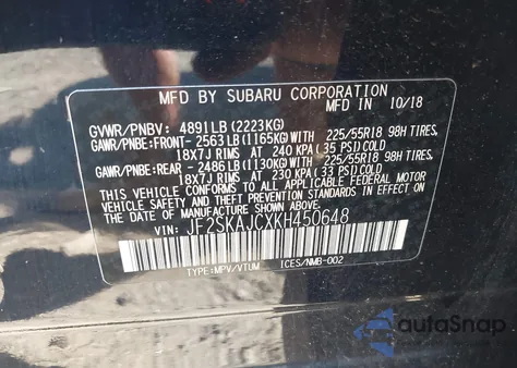 2019 Subaru Forester Sport z USA, uszkodzony, nr VIN JF2SKAJCXKH450648
